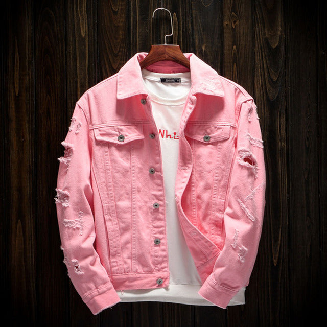 Men's Hip-Hop Denim Jacket - Casual Streetwear Style