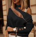 Diagonal Shoulder Chain Long Sleeve Top