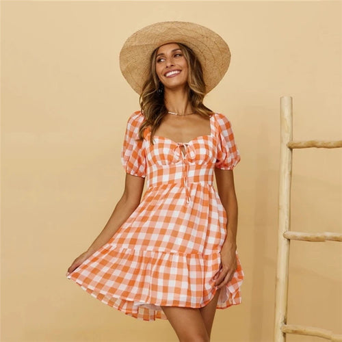 Robe à carreaux sans dos pour femme - Style européen et américain