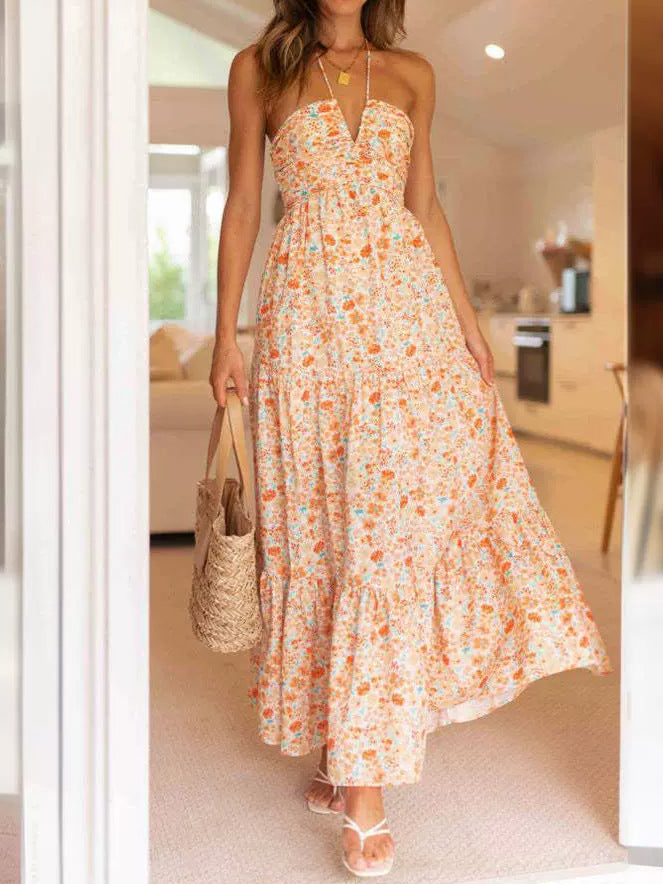 Backless Cotton Suspender Dress in European American Style
