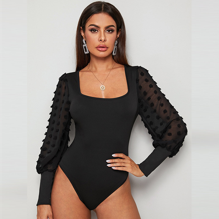 Body à manches longues en maille et col carré coupe slim pour femme