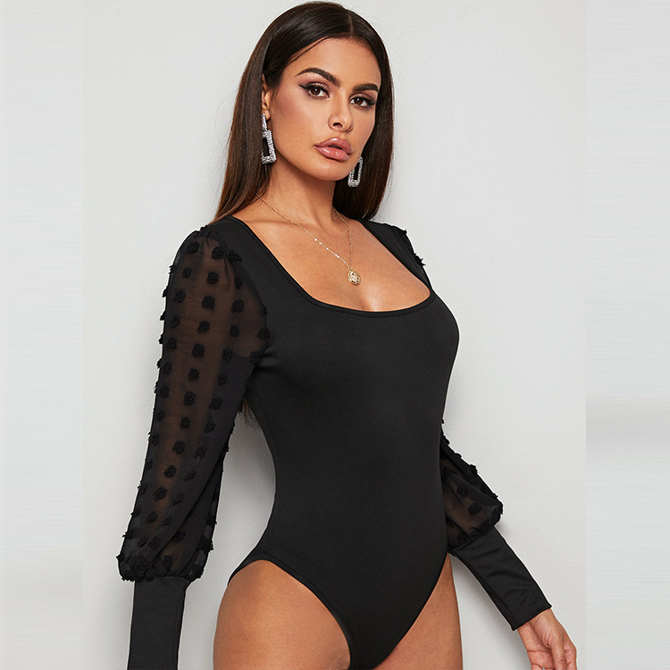 Body à manches longues en maille et col carré coupe slim pour femme