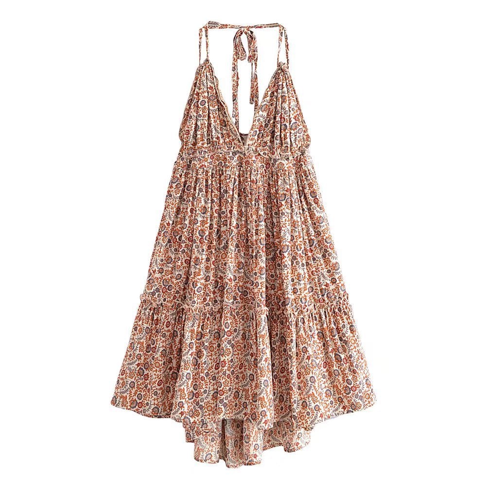 Backless Cotton Suspender Dress in European American Style