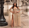 WOLFF Brown Slit Dress with Gold Foil (One Piece)
