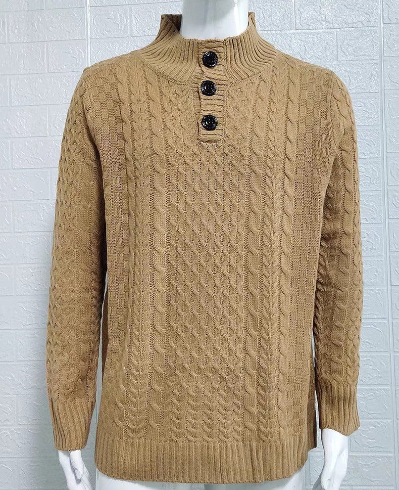 Men's Solid Half High Neck Slim Long Sleeve Sweater