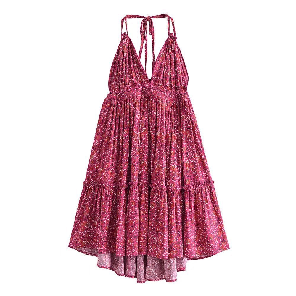 Backless Cotton Suspender Dress in European American Style