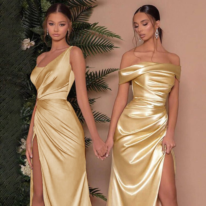 Robe longue asymétrique fendue sur le côté avec armatures pour événements
