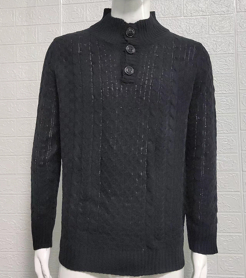 Men's Solid Half High Neck Slim Long Sleeve Sweater